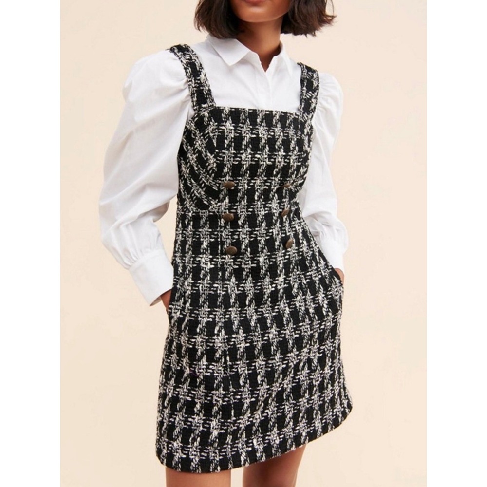 Maeve Anthropologie Tweed Jumper Mini Dress Women 6 Black White